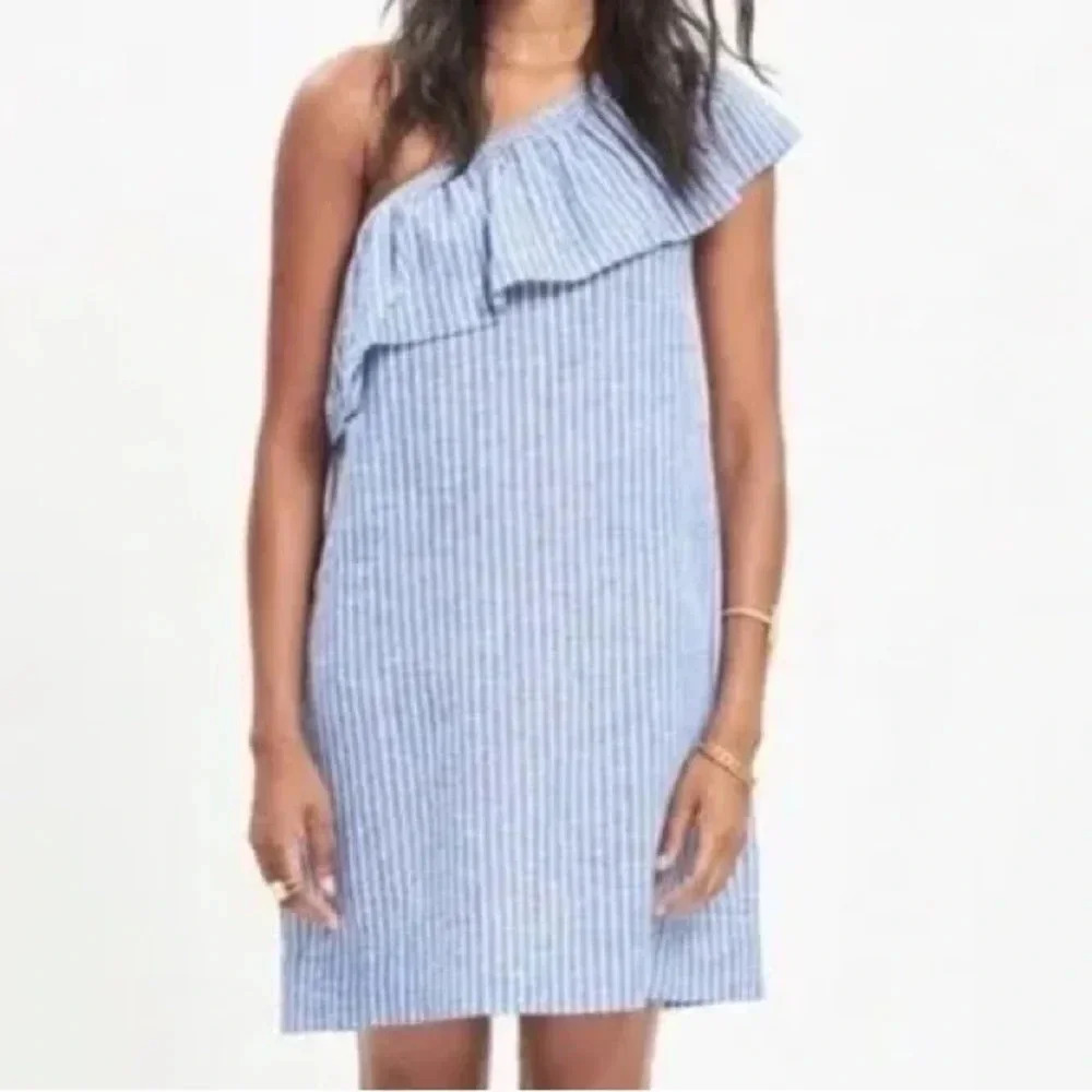 Madewell Striped One Shoulder Ruffle Sleeve Sundress NWT XS